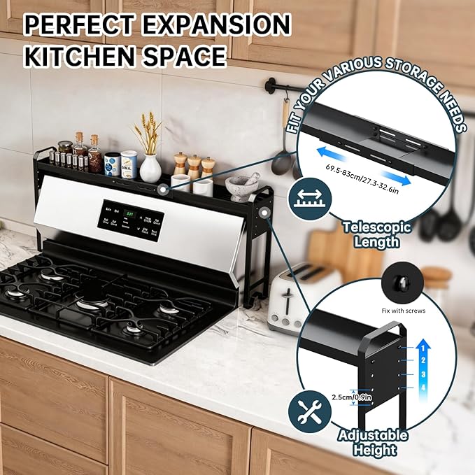 Over The Sink Shelf & Window Plant Shelf, Expandable Kitchen Organization Adjustable in Height & Length, Multi-Purpose Storage Rack for Stove, Bathroom, Study