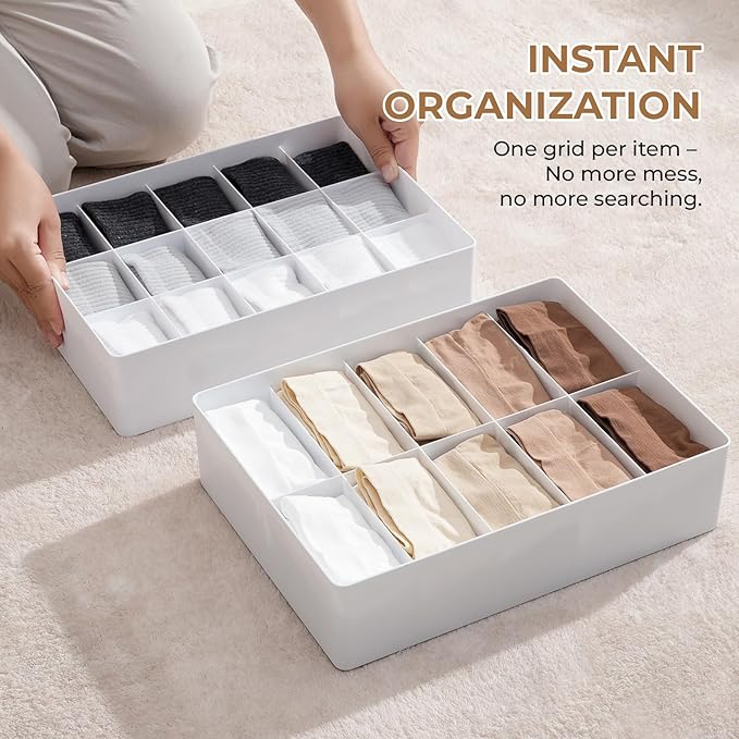 Expandable Drawer Organizer, 14-Grid Storage Box for Underwear, Bras, Socks