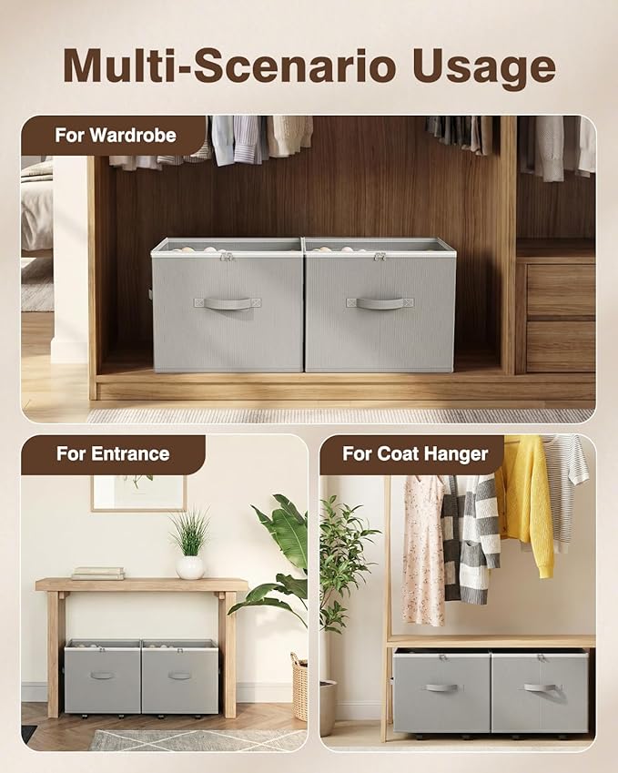 Shoe Organizer for Closet,House Again 2 Pack Shoe Storage Organizer with Wheels, Foldable Shoe Storage Box with Adjustable Dividers and Clear Cover, Reinforced Handles, Fits up to 12-24 Pairs, Gray
