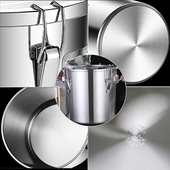304 stainless steel food storage containers with lids lock clips airtight container large airtight for rice flour sugar grain coffee bean storage containers Kitchen jar (3.17gal/12L)