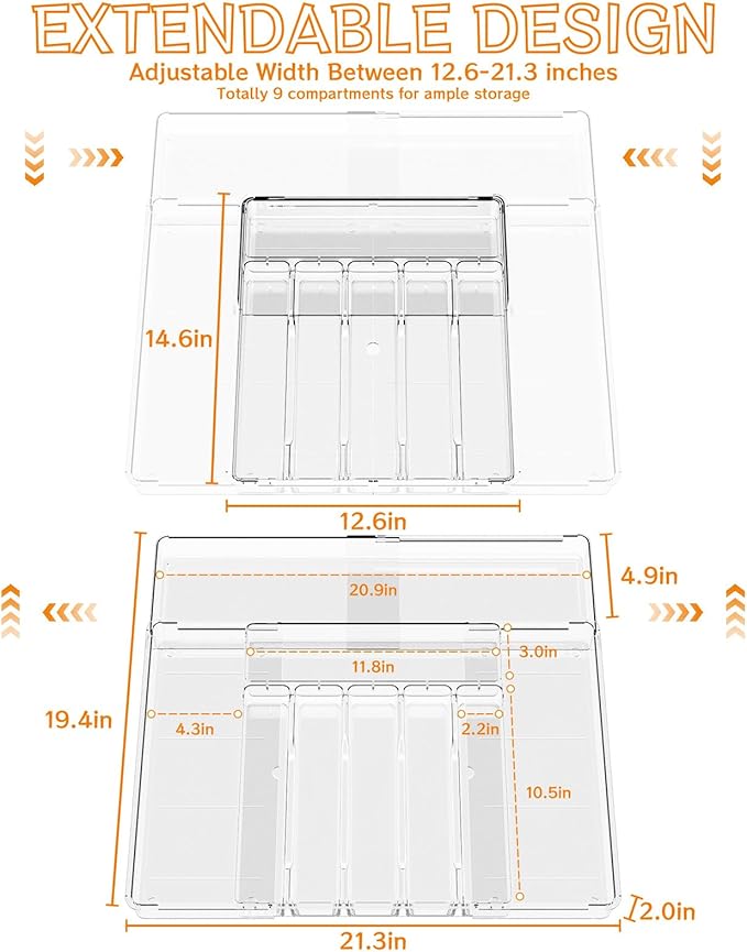 Clear Expandable Silverware Organizers for Kitchen Drawers