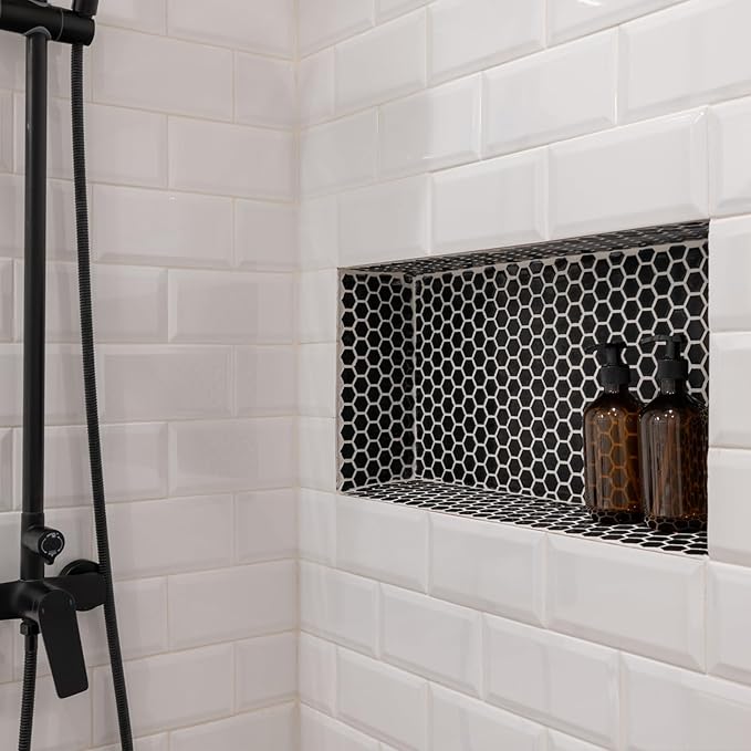 VEVOR Shower Niche, 16 x 20 x 4 inch Recessed Wall Niche with Movable Divider Shelf, Modern Soap & Shampoo Storage Organizer, Square Corners, Sealed Waterproof Design, Black for Bathroom Shower