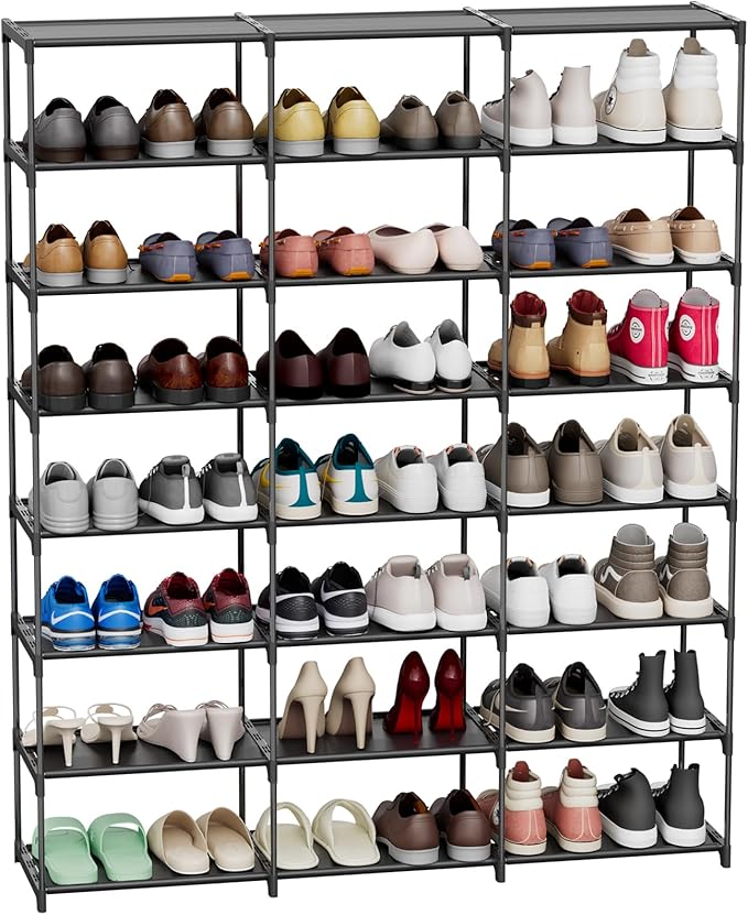 SMILHELTD Large Shoe Rack 3 Row 8 Tier for Entryway Holds 48 Pairs, Metal Shelves with Dust-Proof Mats, Space Saving Storage for Garage Closet, DIY Assembly, 49.2" W x 50.8" H