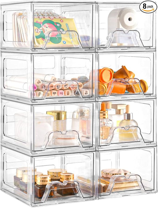 Plastic Drawers Storage, 8 Pack Clear Stackable Storage Drawers