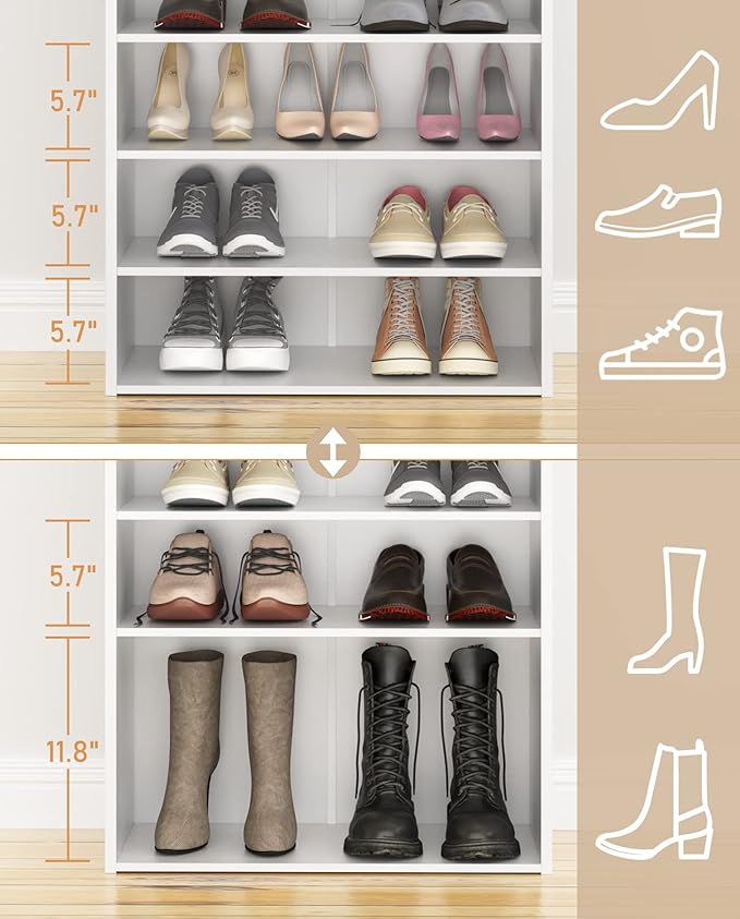 HAIOOU 5 Tier White Shoe Rack, 24 Inches Stackable Wooden Shoe Shelf Organizer Free Standing Shoe Storage Stand with One Movable Storage Shelf for 10-15 Pairs, Perfect for Entryway, Hallway, Closet