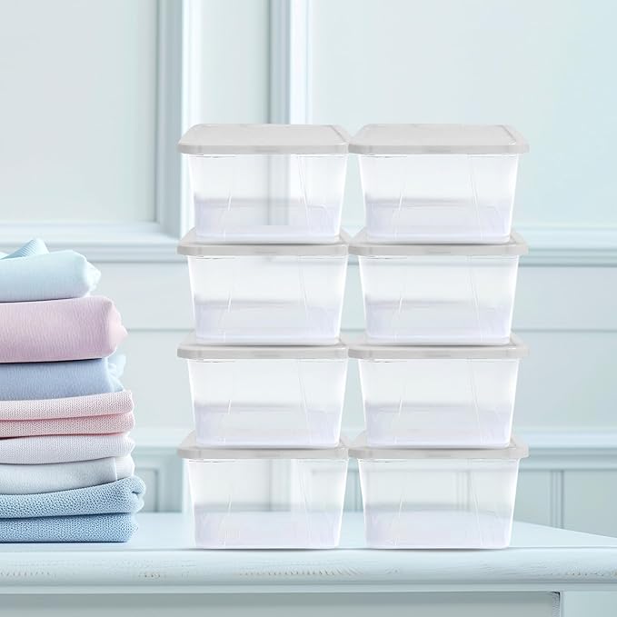 10-Pack Snaplock, Small Clear Plastic Storage Organizer Bins w/ Lids, 6 Quart