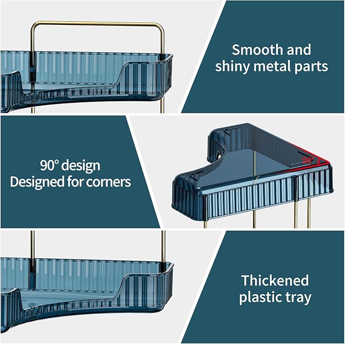 Corner Bathroom Counter Organizer Bathroom Countertop Shelf Makeup Organizer for Vanity Perfume Tray for Corner Storage (3 Tiers, Blue)