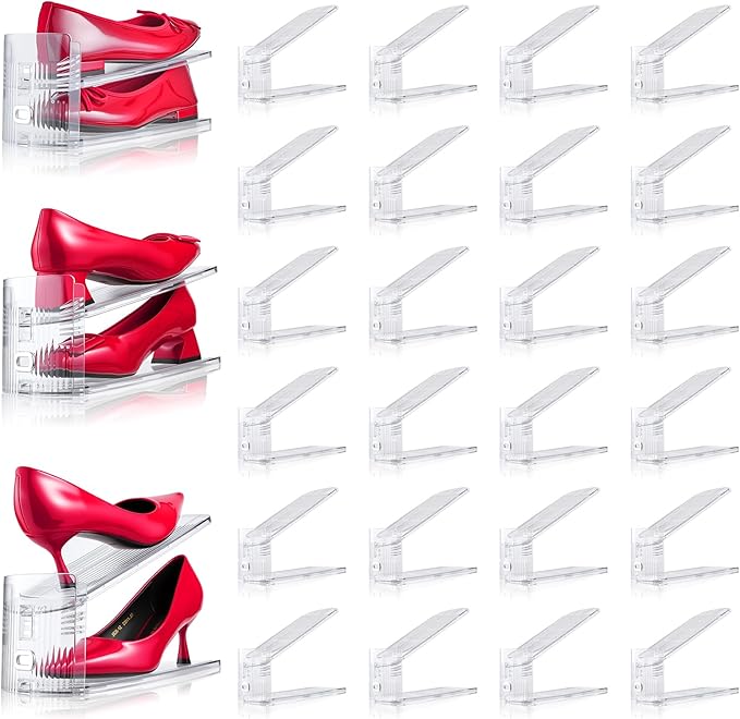 Shoe Slots Organizer, 24 Pack Transparent Shoe Stackers for A Pair of Shoes