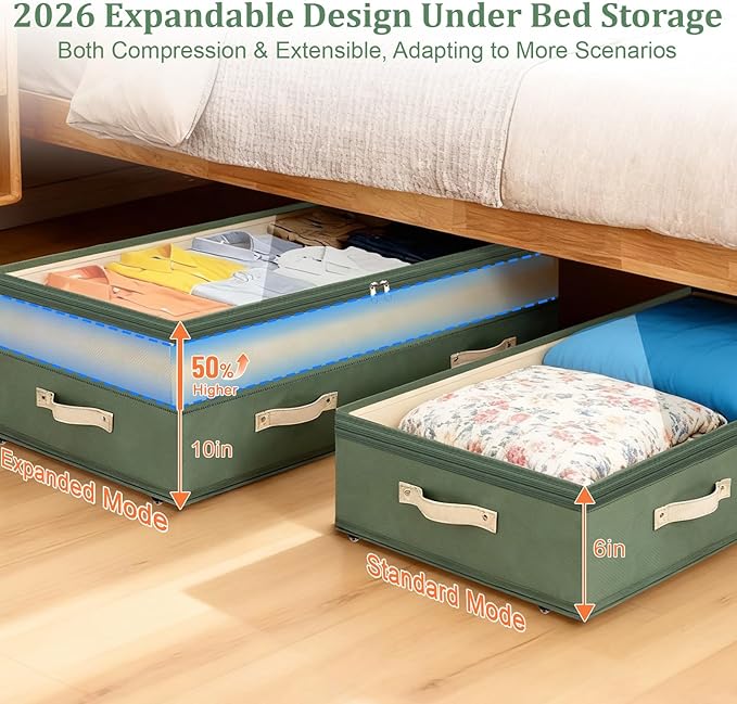 Dolicer 4 Pack Under Bed Storage with Wheels, Green