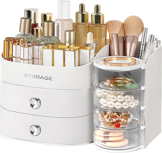 Makeup Organizer Countertop with Drawers, Make up Organizers for Vanity, White