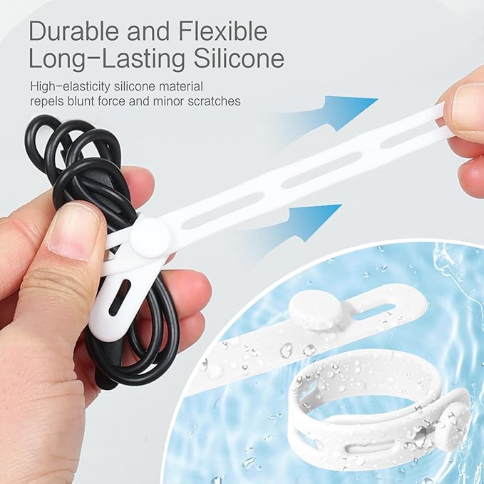 24Pcs Silicone Cable Ties, Reusable & Washable with Locking Buckles, White