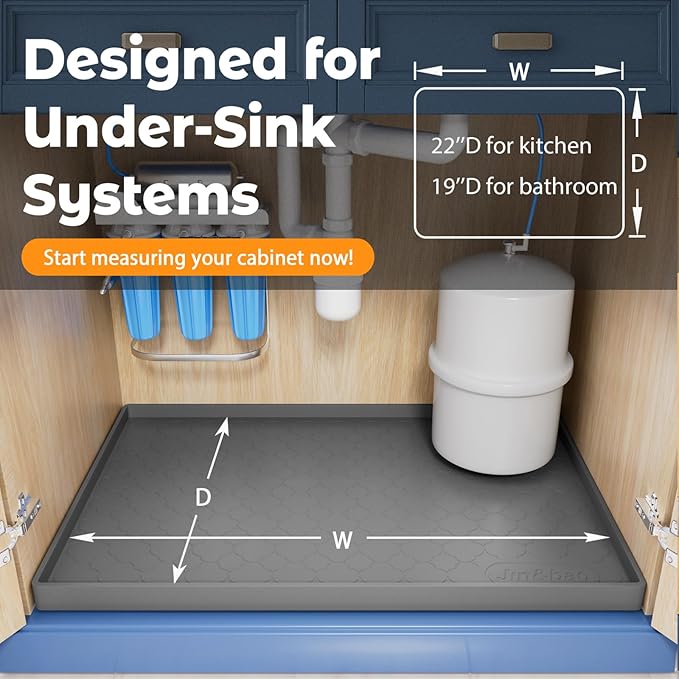 Jin&Bao Waterproof Under Sink Mat 19" x 19", Thick Silicone Mat Cabinet Protector for Kitchen and Bathroom, Shelf Liner, Home Organizer and Storage, Multipurpose Tray for Gadgets and Essentials