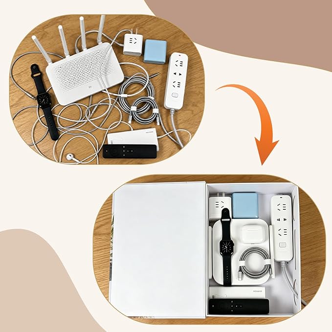 Book Shape Cable Management Cardboard Box with Magnetic Lid - Decorative Storage Organizer to Hide Cords, Power and Computer Cables & Routers for Home Office Decor (12.4 x 8.6 x 3.9 in) White&Wine