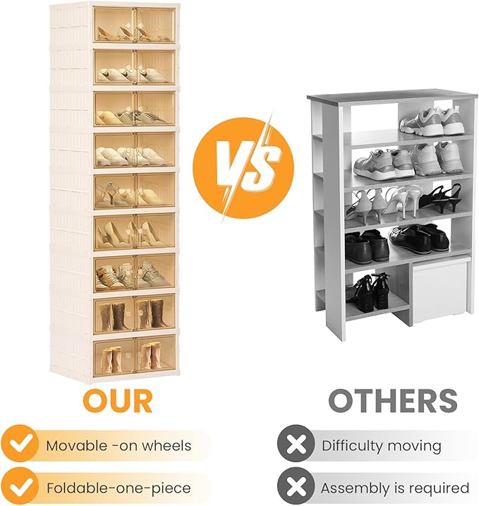 Portable Extra Large Folding Shoe Rack Set of 2, Shoe Organizer Storage Box for Closet With Magnetic Clear Door, Shoe Storage Cabinet for Living Room, Entryway(9 layers—18 Pairs, Style-A)