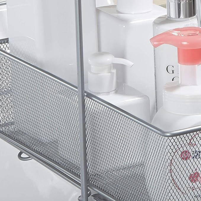 2 Tier Sliding Basket Stackable Cabinet Pull-Out Drawer Mesh Organizer