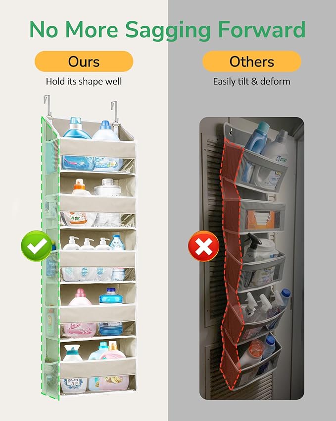 1-Pack Over Door Organizer with 5 Large Pockets 10 Mesh Side Pockets, Beige