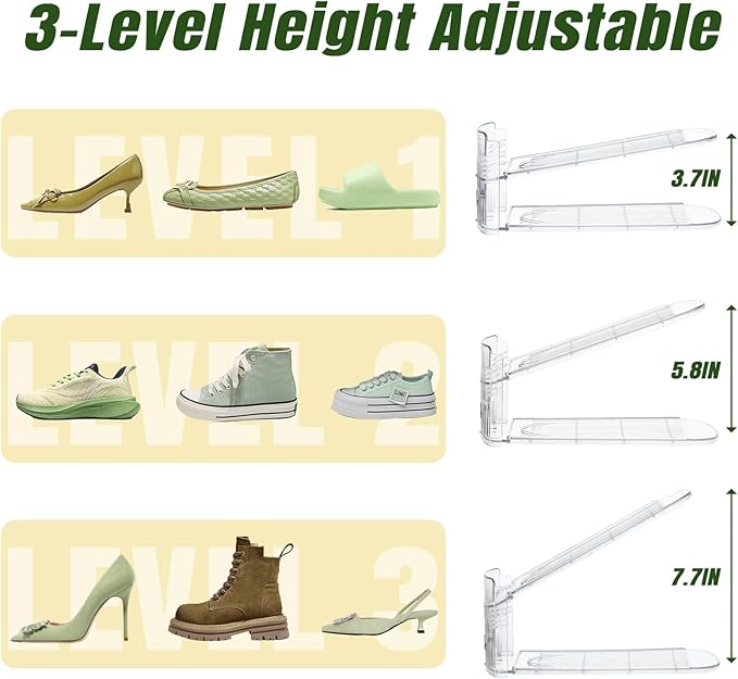 Clear Shoe Slot Organizer, 10 Pack Adjustable Shoe Slots Organizer for Closet Clear Shoe Stackers Shoe Rack Holder Shoe Space Savers for A Pair of Shoes(Transparent)