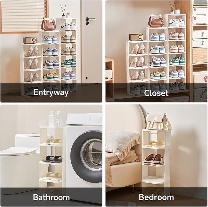 Vertical Shoe Rack, 6 Tiers Stackable Shoe Rack for Closet