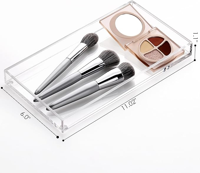 Acrylic Bathroom Vanity Tray, Rectangle Decorative Countertop Perfume Dish Soap Holder, Clear Organizer for Kitchen Toilet Tank, 11.02"x6"x1.1"