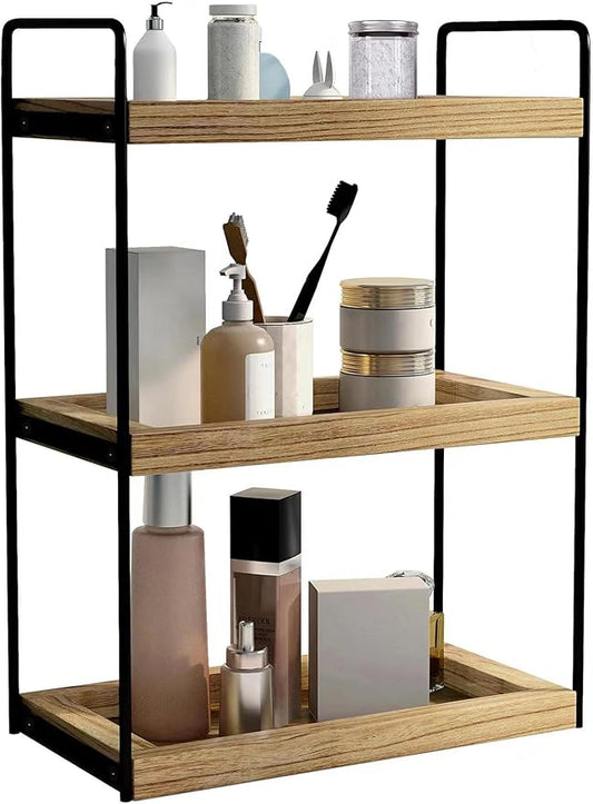 3 Tier Bathroom Counter Organizer, Countertop Bathroom Storage Shelf, Brown