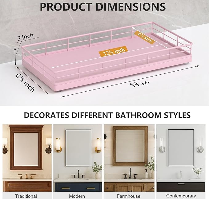 Toilet Paper Basket Organizer, Oak Wood Toilet Tank Tray with Metal Frame, Pink