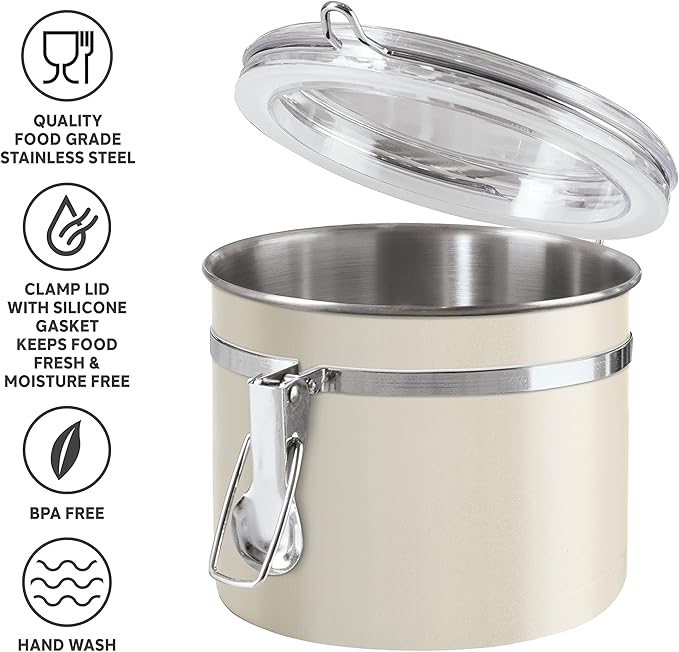 Stainless Steel Kitchen Canister 26 fl oz, Gray, Airtight Clamp Lid