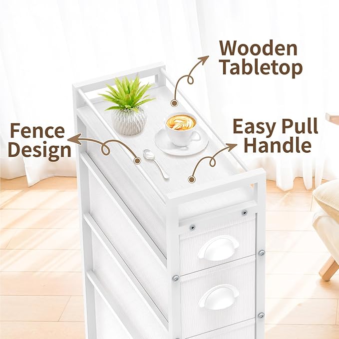 4 Drawer Narrow Slim Cabinet Skinny Storage Tower Chest, White