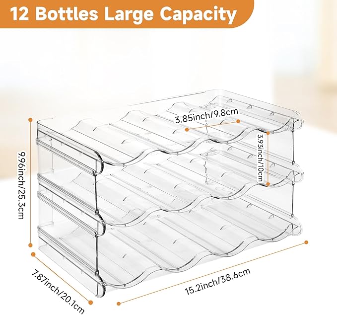 spospo Stackable Water Bottle Organizer, Large Compartment Water Bottle Holder, 3 Tier Water Bottle Organizer for Cabinet, Water Bottle Rack for Kitchen Organization and Storage - Hold 12 Bottles