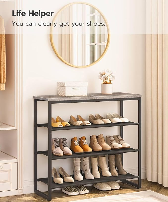 HOOBRO Shoe Rack, 4 Tier Shoe Storage Organizer with 3 Oxford Fabric Shelves and Top Panel, Holds 12-16 Pairs of Shoes for Entryway and Closet, Industrial, Greige BG47XJ01G1