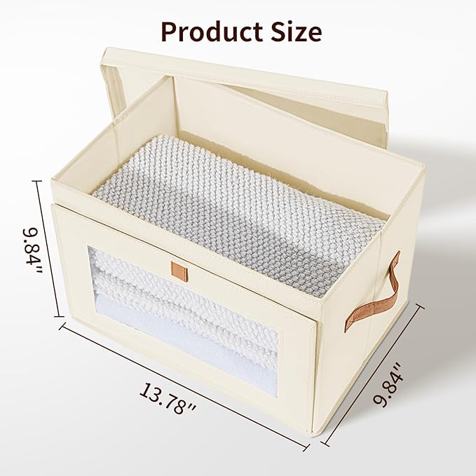 DIMJ Storage Bins with Lids - 5 Pack Fabric Closet Organizer with Window & Handles, Collapsible Decorative Storage Boxes for Shelves Under Bed, Books Clothes Blankets Sweaters Organization