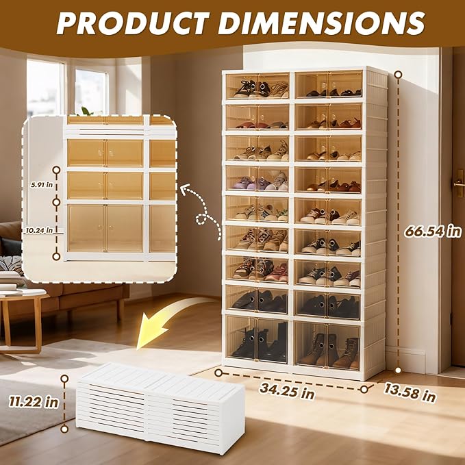 9 Tiers-36 Pairs Folding Shoe Rack Organizer Cabinet with Doors, Large Plastic Collapsible Shoes Shelf, Foldable Shoe Storage Boxes Cabinet, Easy Assembly Shoe Rack For Entryway (9 Tiers-36 Pairs)