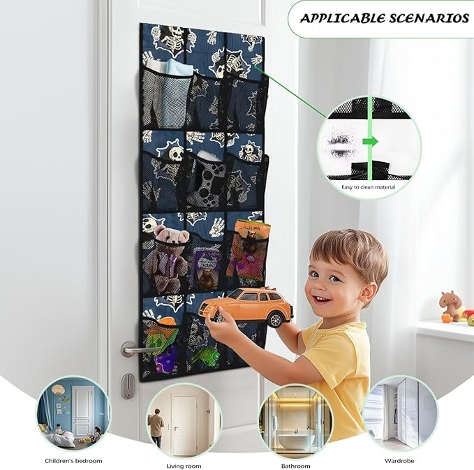 3D Skull Behind The Door Organizer, 12 Large Pockets Hanging Storage Bag for Shoes & Accessories, No Drill Easy Install for Teen Room & Gaming Room Decor