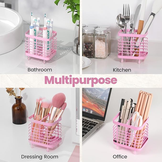 Luxspire Toothbrush Holders for Bathroom, Stainless Steel Electric Toothbrush Holder Wall Mounted, Shower Toothbrush Toothpaste Holder, Bathroom Organizer Essentials, 2 Slots, Pink