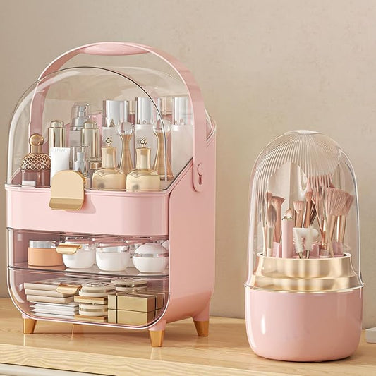 Makeup Organizer Countertop, Pink/Brush
