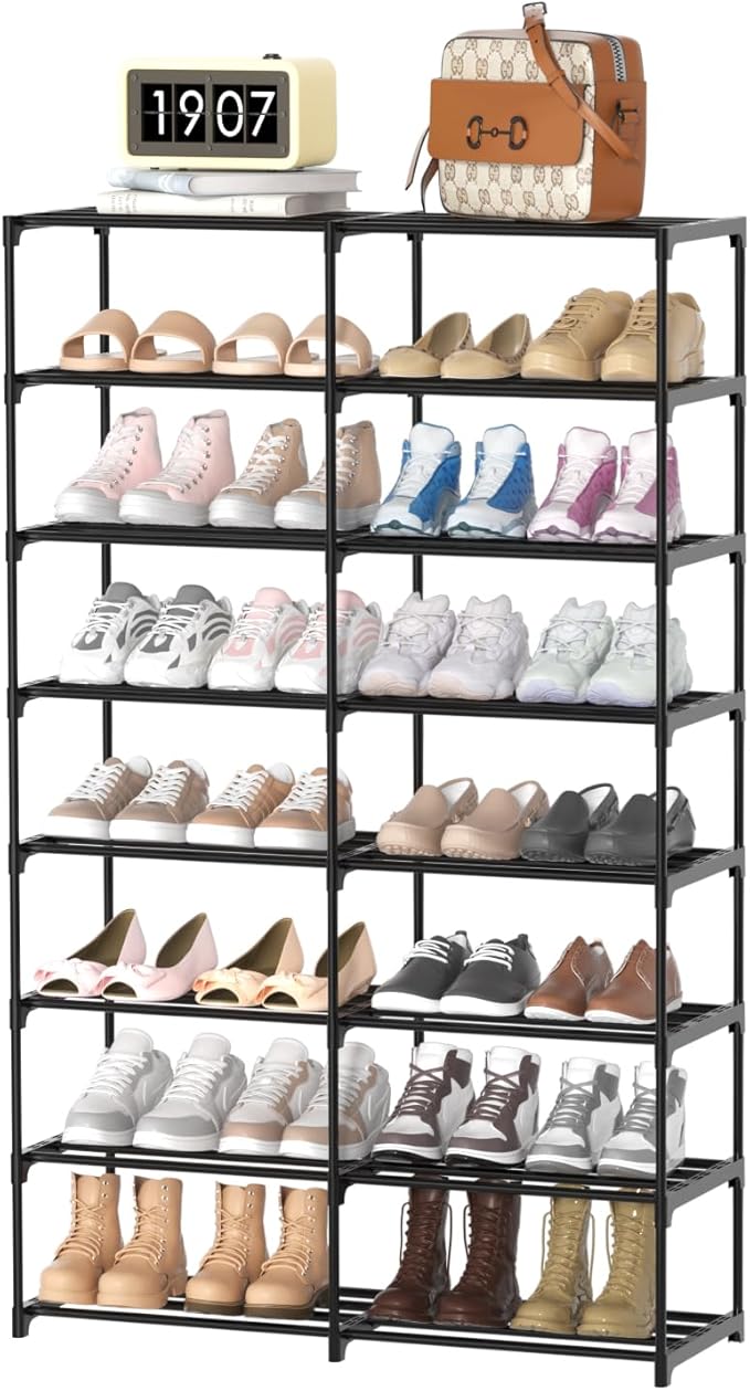 Large Shoe Rack Organizer, 2-Row 8-Tier Tall Shoe Storage Shelf for Closet