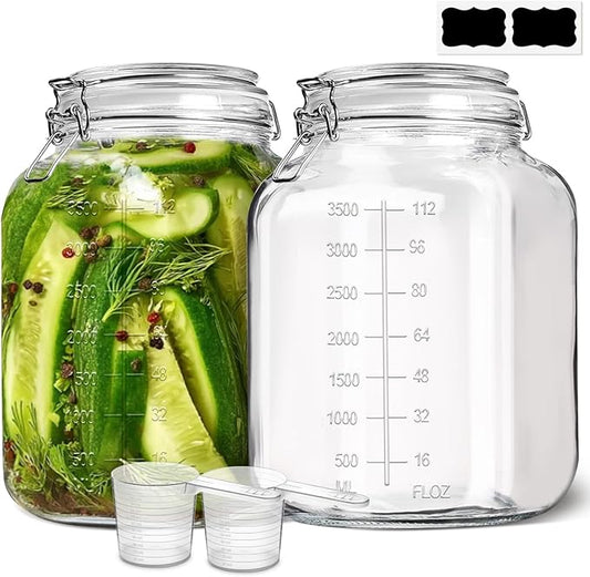 1 Gallon Square Glass Jars with Airtight Lids (135oz, Set of 2)