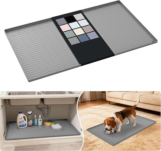 Waterproof Silicone Under Sink Mat 37'' x 22'' Shelf Liner for Kitchen, Beige