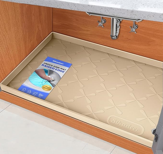 SIKADEER Under Sink Mat Waterproof 34" x 19", Silicone Mat Kitchen Drawer Shelf and Cabinet Liner, Sink Protector for Kitchen Organizers and Storage, Boot Tray Pet Food Mats