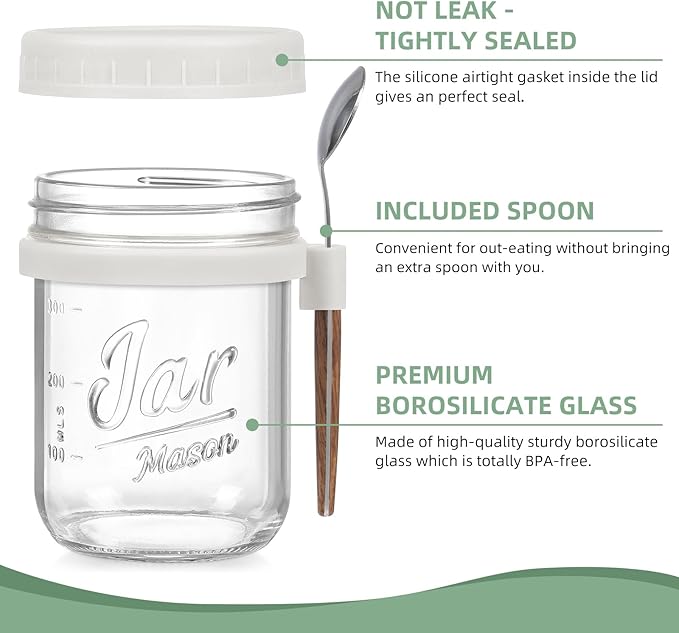 4 Pack Overnight Oats Containers with Lids and Spoons, Fruit