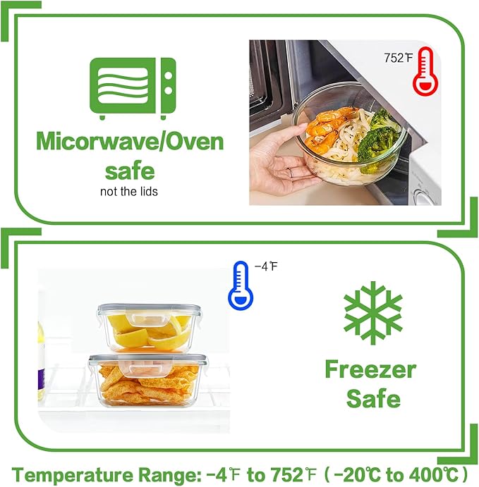24pc Glass Food Storage Containers with Lids, Glass Meal Prep Containers, Gray