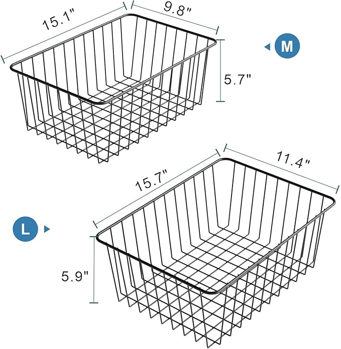 iSPECLE Freezer Organizer Bins - 6 Pack Stand Up Freezer Organizers for 16 Cu.Ft Upright Freezer, Storage Baskets for Meat & Veggies, Prevents Items Falling, Slide-Out Access, 3 Large 3 Medium, Black