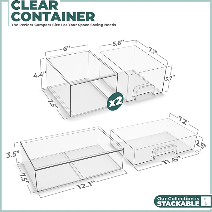 Acrylic Storage Containers, 3 Pack, 4.4’’ Tall and 12.1’’ Wide