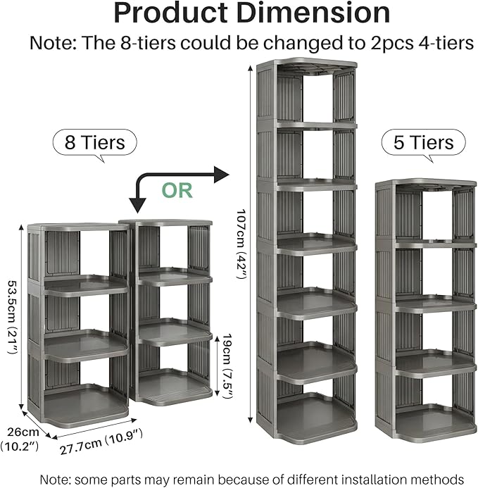 8-Tier Vertical Plastic Shoe Rack, Gray