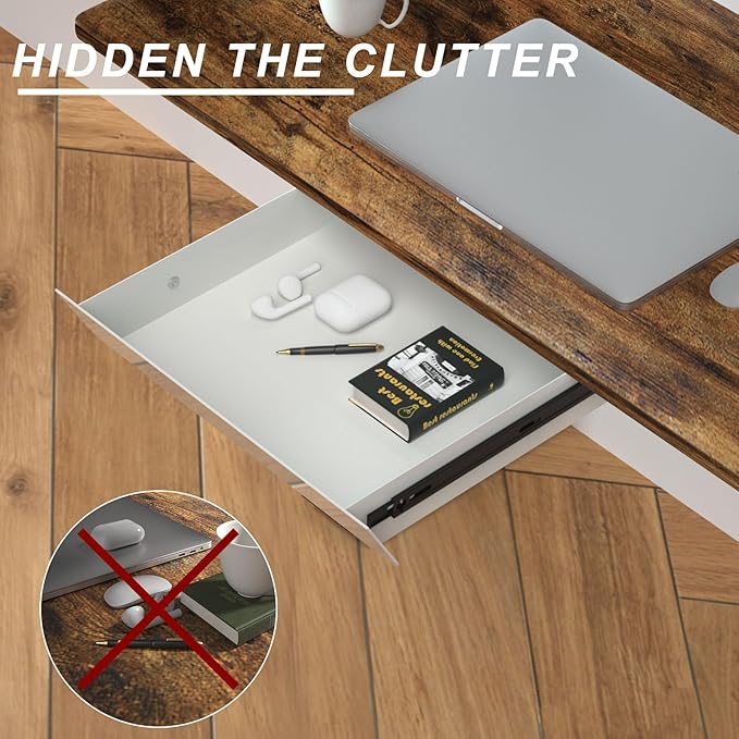 White Under Desk Drawer with Removable Tray, 15.4" Wide 2-in-1 Organizer