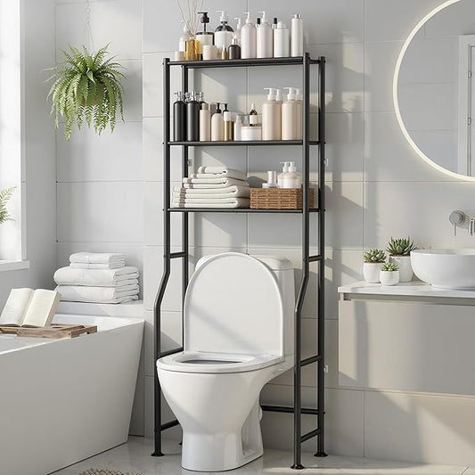 3-Tier Over The Toilet Storage, Freestanding Metal Bathroom Shelves, Black
