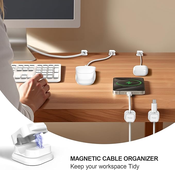 Picozon 6 Pack Magnetic Cable Clip Organizer Cord Holder, Picozon Adhesive Cable Management, Wire Phone USB Charger Cable Holder Keeper Organizer for Car, Office Home Desktop, Wall, Night Table