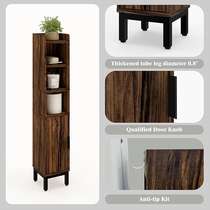 Small Bathroom Storage Cabinet, Walnut, 5-Tier