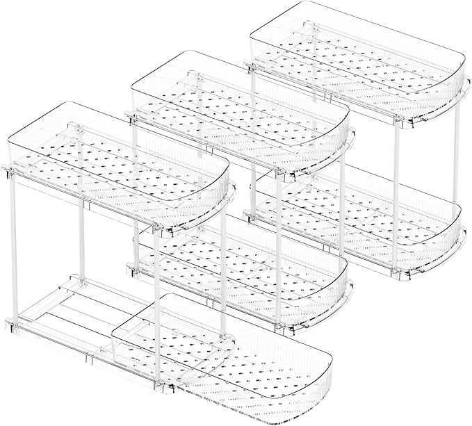 Yieach 3 Pack 13.8″ Deep 2 Tier Under Sink Storage Organizer,Large Pull Out Bathroom Organizers and Storage,Slide Out Acrylic Undersink Storage Shelf,Kitchen Under Sink Organizer for Cleaning Products