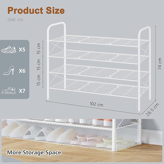 Hoctieon 4 Tier Mesh Style Shoe Rack, Entryway Shoe Shelf, Shoe Storage Organizer, Shoe Rack for Closet, Space Save for Bathroom, Garage, Hallway, Bedroom, Living Room, White