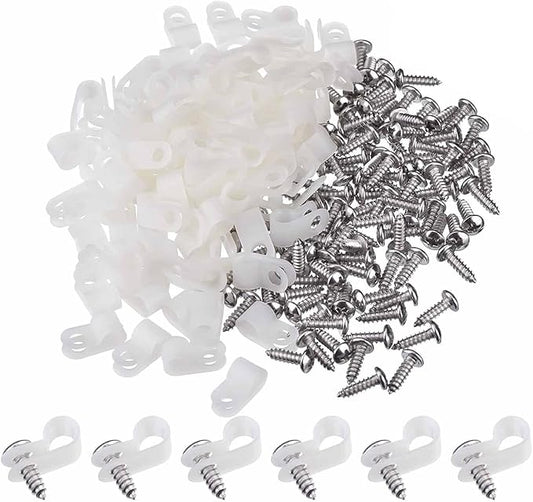 50 Pack R-Type Cable Clip Wire Clamp, White,1/2 Inch